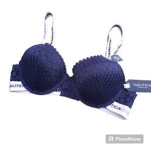 Nautica Padded Cup Underwire Bra Lace Comfort Strap 34C Navy Blue NEW